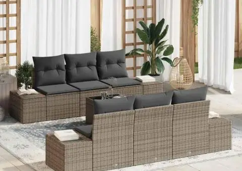 Set de Canapele pentru Grădină cu 7 Piese și Pernițe Gri Poliratan - 1/5