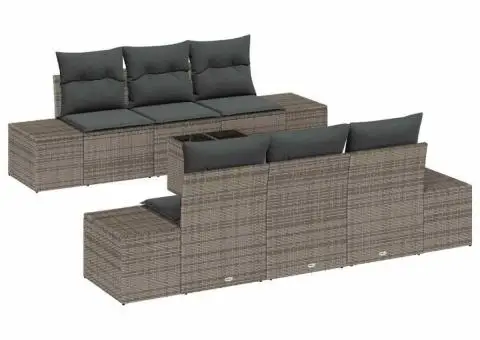 Set de Canapele pentru Grădină cu 7 Piese și Pernițe Gri Poliratan - 2/5