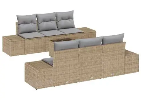 Set de canapea de grădină cu 7 piese cu perne Bej Ratan Poliester - 2/5