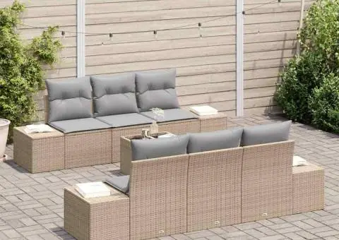 Set de canapea de grădină cu 7 piese cu perne Bej Ratan Poliester - 3/5