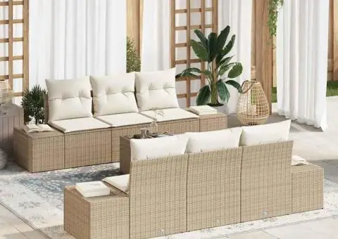 Set canapea grădină cu 7 piese și perne, ratan poliat bej - 1/5