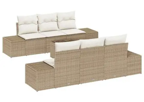 Set canapea grădină cu 7 piese și perne, ratan poliat bej - 2/5