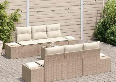 Set canapea grădină cu 7 piese și perne, ratan poliat bej - 3/5