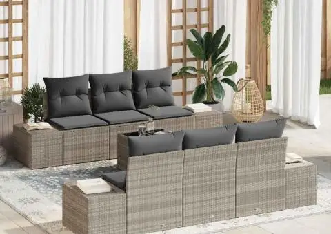 Set canapea grădină cu perne gri deschis din rattan - 1/5