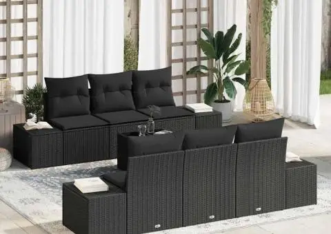 Set Canapea Grădină cu 7 Piese cu Perne Negru Poli Rattan - 1/5