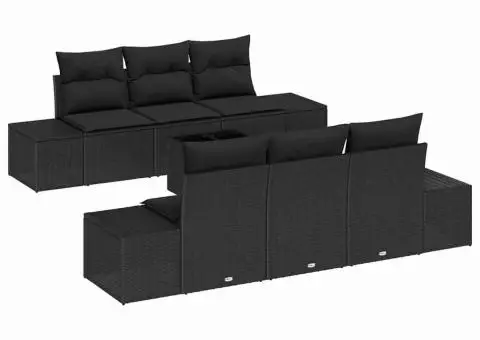 Set Canapea Grădină cu 7 Piese cu Perne Negru Poli Rattan - 2/5