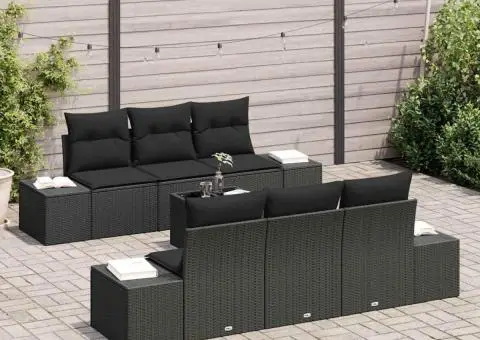 Set Canapea Grădină cu 7 Piese cu Perne Negru Poli Rattan - 3/5