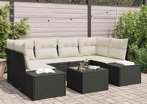Set canapea grădină 7 piese cu perne Negru Poliratan - 1/5