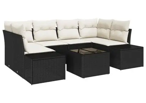 Set canapea grădină 7 piese cu perne Negru Poliratan - 2/5