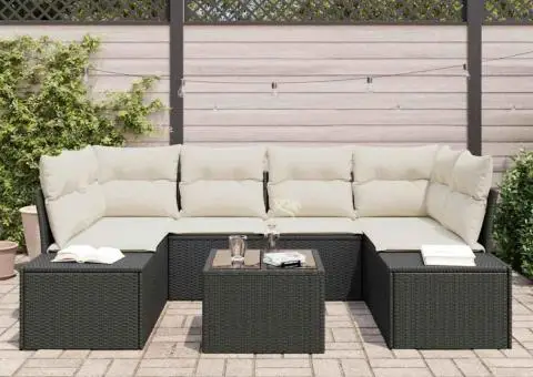 Set canapea grădină 7 piese cu perne Negru Poliratan - 3/5
