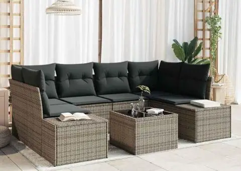 Set canapea grădină cu perne gri poliratan - 1/5