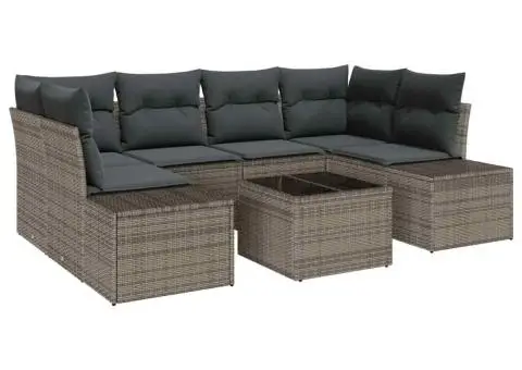 Set canapea grădină cu perne gri poliratan - 2/5