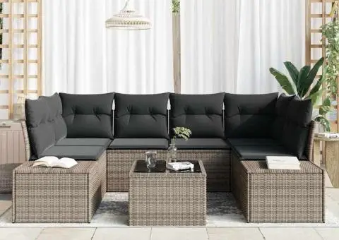 Set canapea grădină cu perne gri poliratan - 3/5