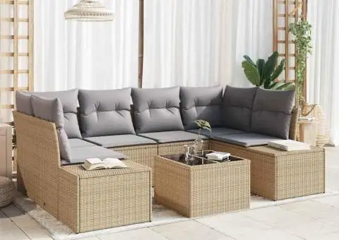 Set de canapele de grădină cu perne bej din ratan poli - 1/5