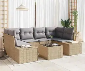 vidaXL Set de canapele de grădină cu perne bej din ratan poli