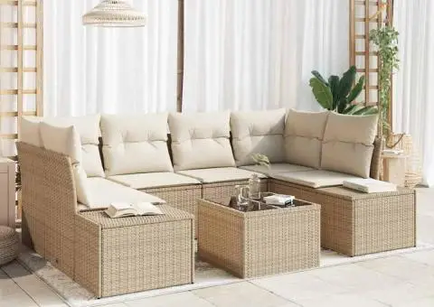 Set canapea grădină cu perne bej din poliratan - 1/5