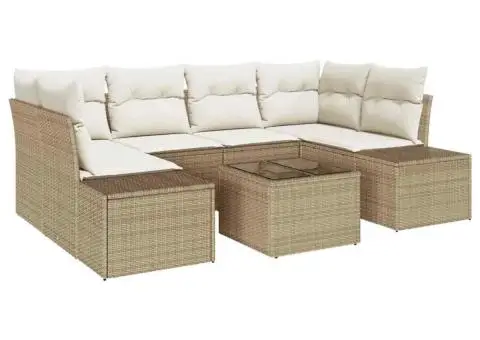 Set canapea grădină cu perne bej din poliratan - 2/5