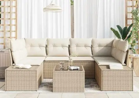 Set canapea grădină cu perne bej din poliratan - 3/5