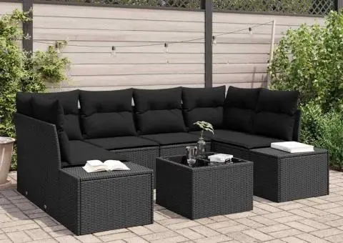 Set canapea grădină cu perne Negru Ratan Poli - 1/5