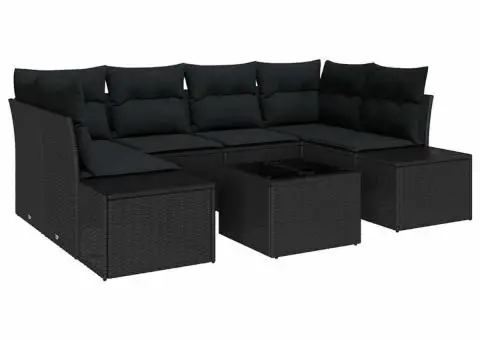 Set canapea grădină cu perne Negru Ratan Poli - 2/5