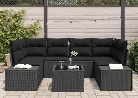 Set canapea grădină cu perne Negru Ratan Poli - 3/5