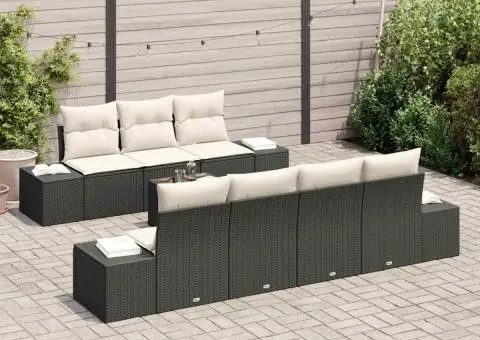 Set de canapea pentru grădină cu 8 piese cu perne negre din poliratan - 3/5