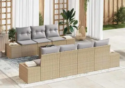 Set de canapea pentru grădină cu perne bej ratan poli - 1/5