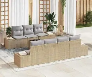 vidaXL Set de canapea pentru grădină cu perne bej ratan poli