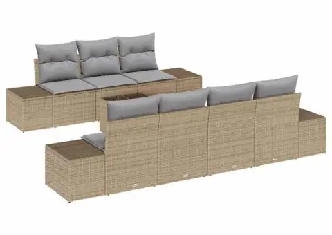 Set de canapea pentru grădină cu perne bej ratan poli - 2/5