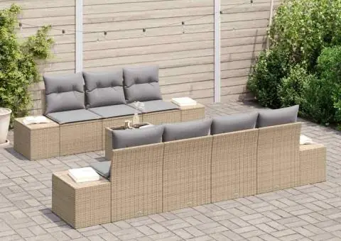 Set de canapea pentru grădină cu perne bej ratan poli - 3/5