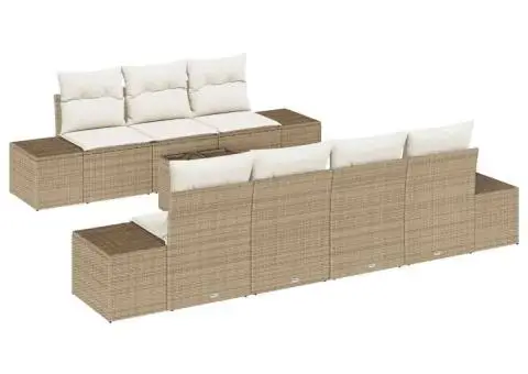 Set de Canapea de Grădină de 8 Piese cu Pernițe Bej Poliratan - 2/5