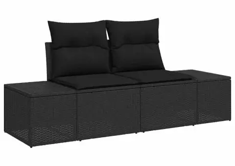 Set de canapea de grădină cu perne, negru, poliratan - 4/5