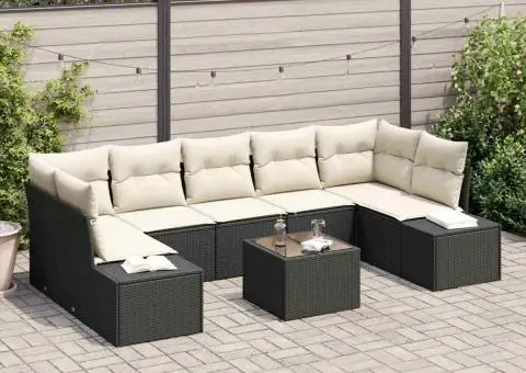 Set de sofa de grădină de 8 piese cu perne negre din poliratan - 1/5