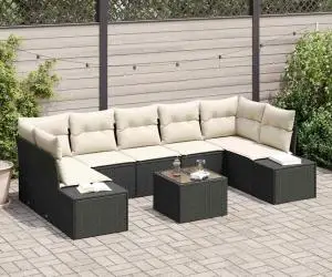 vidaXL Set de sofa de grădină de 8 piese cu perne negre din poliratan
