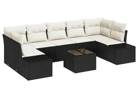 Set de sofa de grădină de 8 piese cu perne negre din poliratan - 2/5