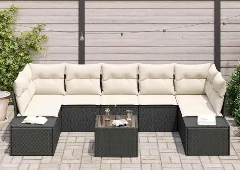 Set de sofa de grădină de 8 piese cu perne negre din poliratan - 3/5