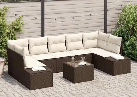 Set Canapea Grădină cu 8 Piese și Perne Maro din Ratan Poli - 1/5