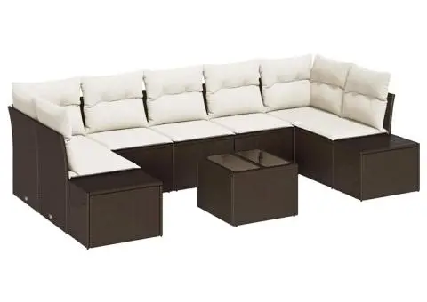 Set Canapea Grădină cu 8 Piese și Perne Maro din Ratan Poli - 2/5