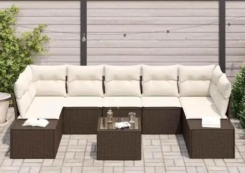 Set Canapea Grădină cu 8 Piese și Perne Maro din Ratan Poli - 3/5