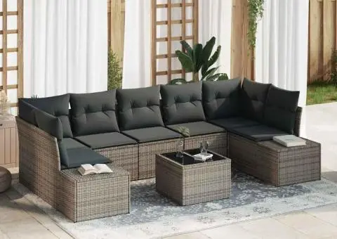 Set de Sofa de Grădină cu Perne Gri Poliratan - 1/5