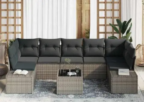 Set de Sofa de Grădină cu Perne Gri Poliratan - 3/5