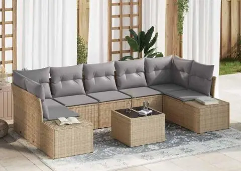 Set Canapea Grădină 8 Piese cu Pernuțe Bej Poli Ratan - 1/5