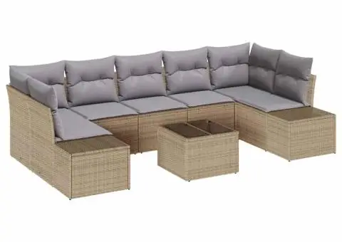 Set Canapea Grădină 8 Piese cu Pernuțe Bej Poli Ratan - 2/5