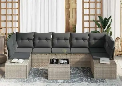 Set de Sofe de Grădină cu Perne Gri deschis Poliratan - 3/5