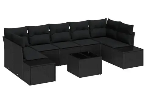 Set de 8 Piese pentru Grădină cu Perne Negre din Poliratan - 2/5