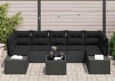 Set de 8 Piese pentru Grădină cu Perne Negre din Poliratan - 3/5