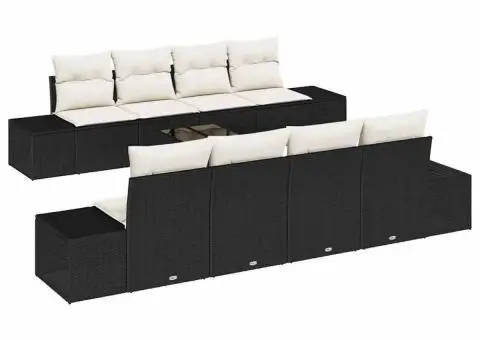 Set de Canapea de Grădină cu 9 Piese și Perne, Negru, din Rattan și Poliester - 2/5