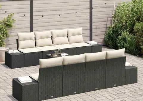 Set de Canapea de Grădină cu 9 Piese și Perne, Negru, din Rattan și Poliester - 3/5