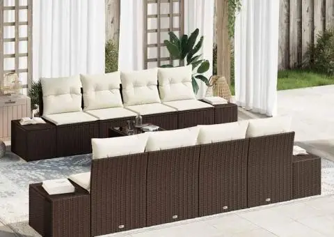 Set canapea de grădină cu 9 piese și perne, din rattan poly brown - 1/5