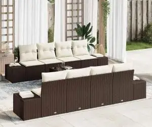 vidaXL Set canapea de grădină cu 9 piese și perne, din rattan poly brown